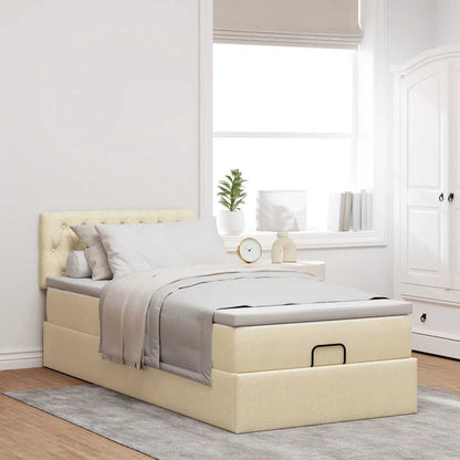 Pouf Letto con Materasso Crema 100x200 cm in Tessuto