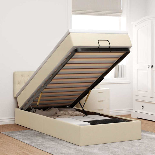 Pouf Letto con Materasso Crema 100x200 cm in Tessuto | homemem39