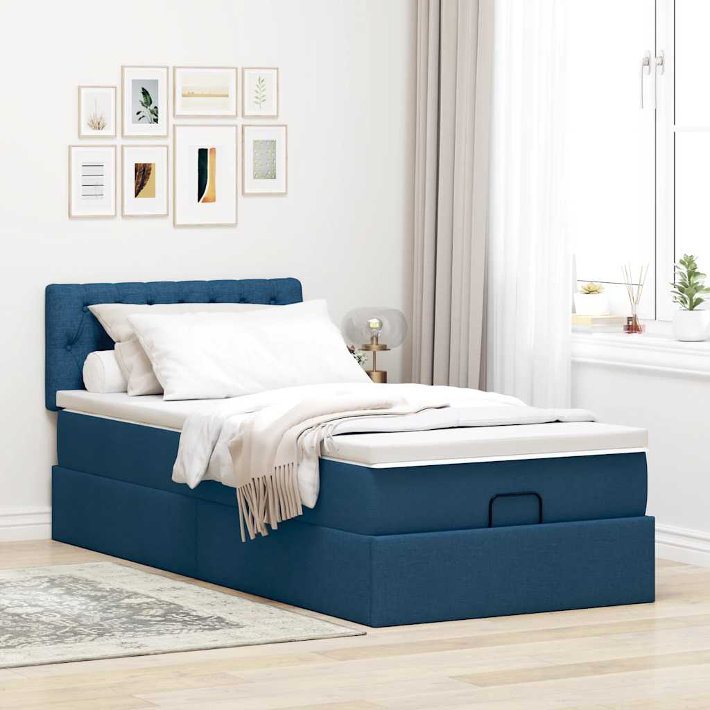 Pouf Letto con Materasso Blu 100x200 cm in Tessuto | homemem39