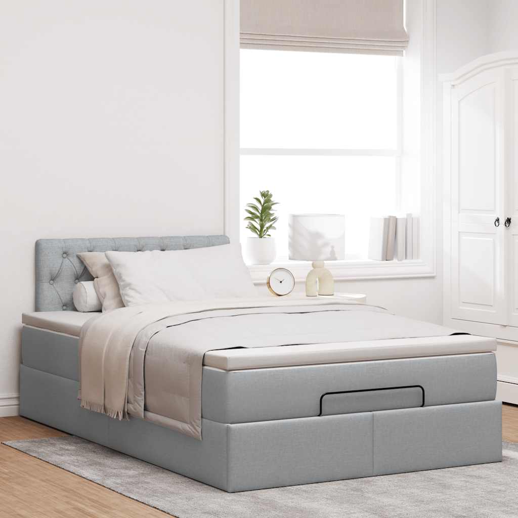 Pouf Letto con Materasso Grigio Chiaro 120x190 cm in Tessuto | homemem39