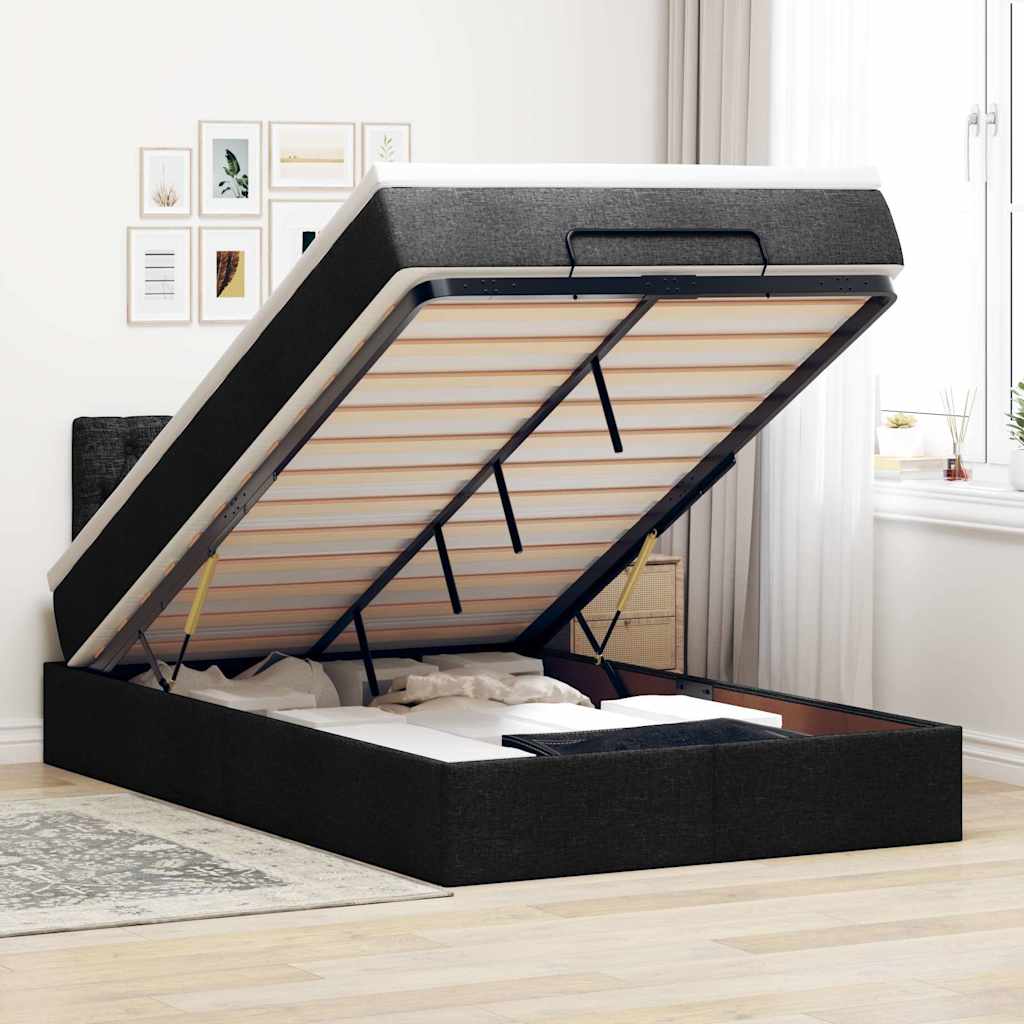 Pouf Letto con Materasso Nero 120x190 cm in Tessuto | homemem39