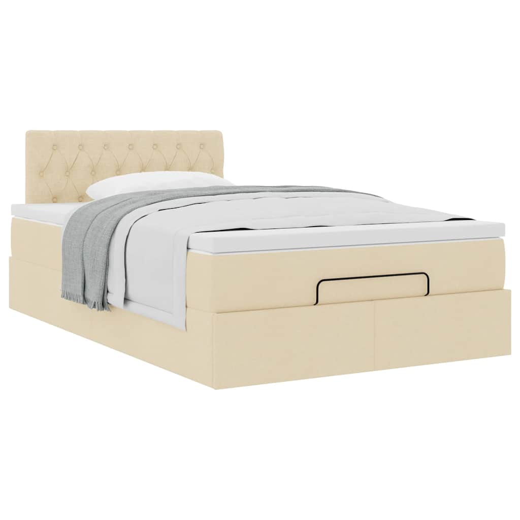 Struttura Letto Pouf con Materasso Crema 120x190 cm in Tessuto | homemem39