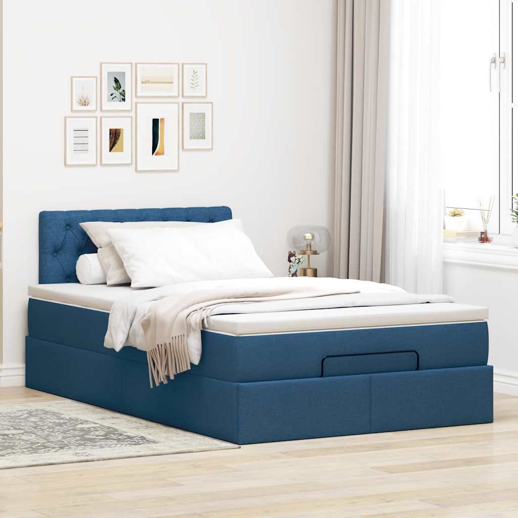 Struttura Letto Pouf con Materasso Blu 120x190 cm in Tessuto | homemem39