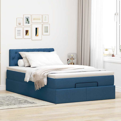 Struttura Letto Pouf con Materasso Blu 120x190 cm in Tessuto | homemem39