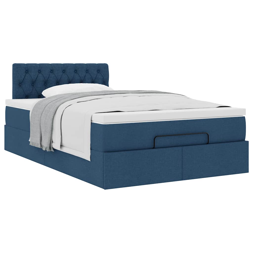Struttura Letto Pouf con Materasso Blu 120x190 cm in Tessuto | homemem39