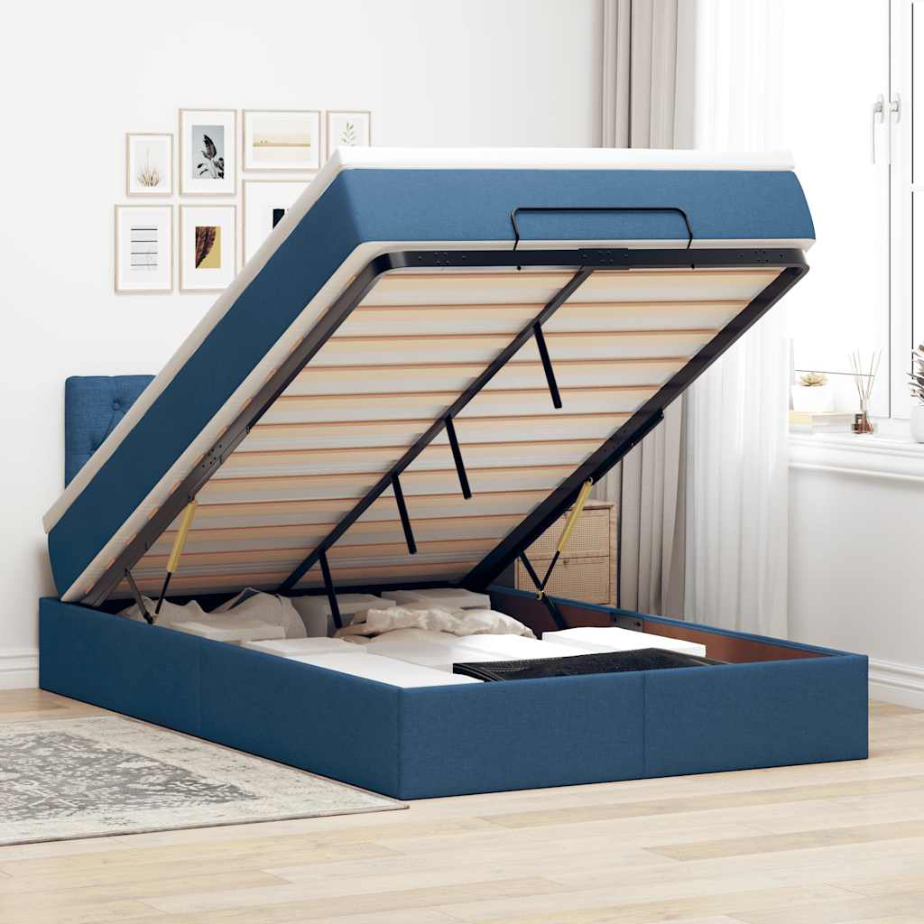 Struttura Letto Pouf con Materasso Blu 120x190 cm in Tessuto | homemem39