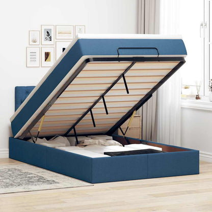 Struttura Letto Pouf con Materasso Blu 120x190 cm in Tessuto | homemem39