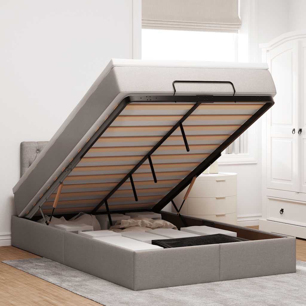 Struttura Letto Pouf con Materasso Tortora 120x200cm in Tessuto | homemem39
