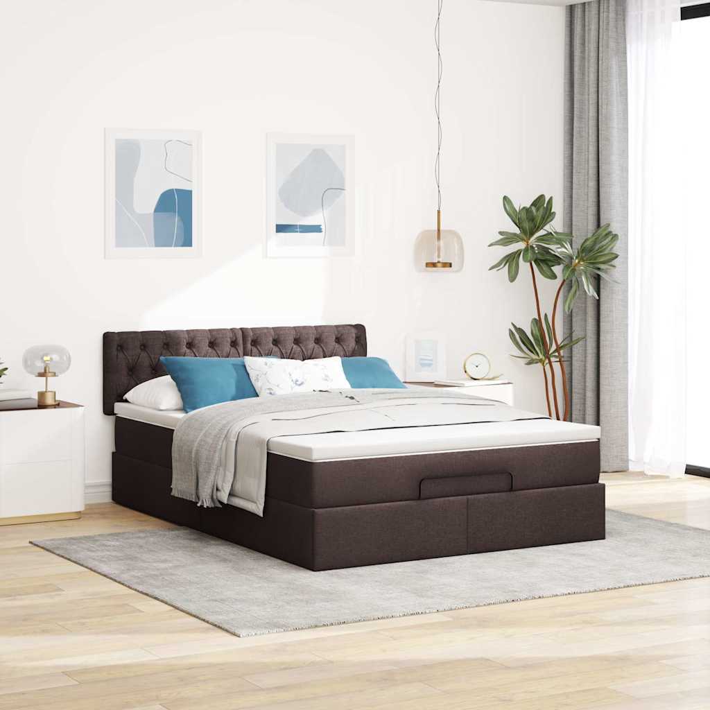 Pouf Letto con Materasso Marrone Scuro 140x190 cm in Tessuto | homemem39