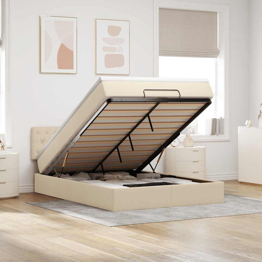 Pouf Letto con Materasso Crema 140x200 cm in Tessuto - homemem39