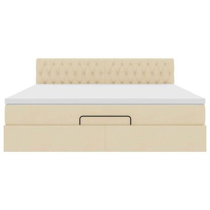 Struttura Letto Pouf con Materasso Crema 160x200 cm in Tessuto