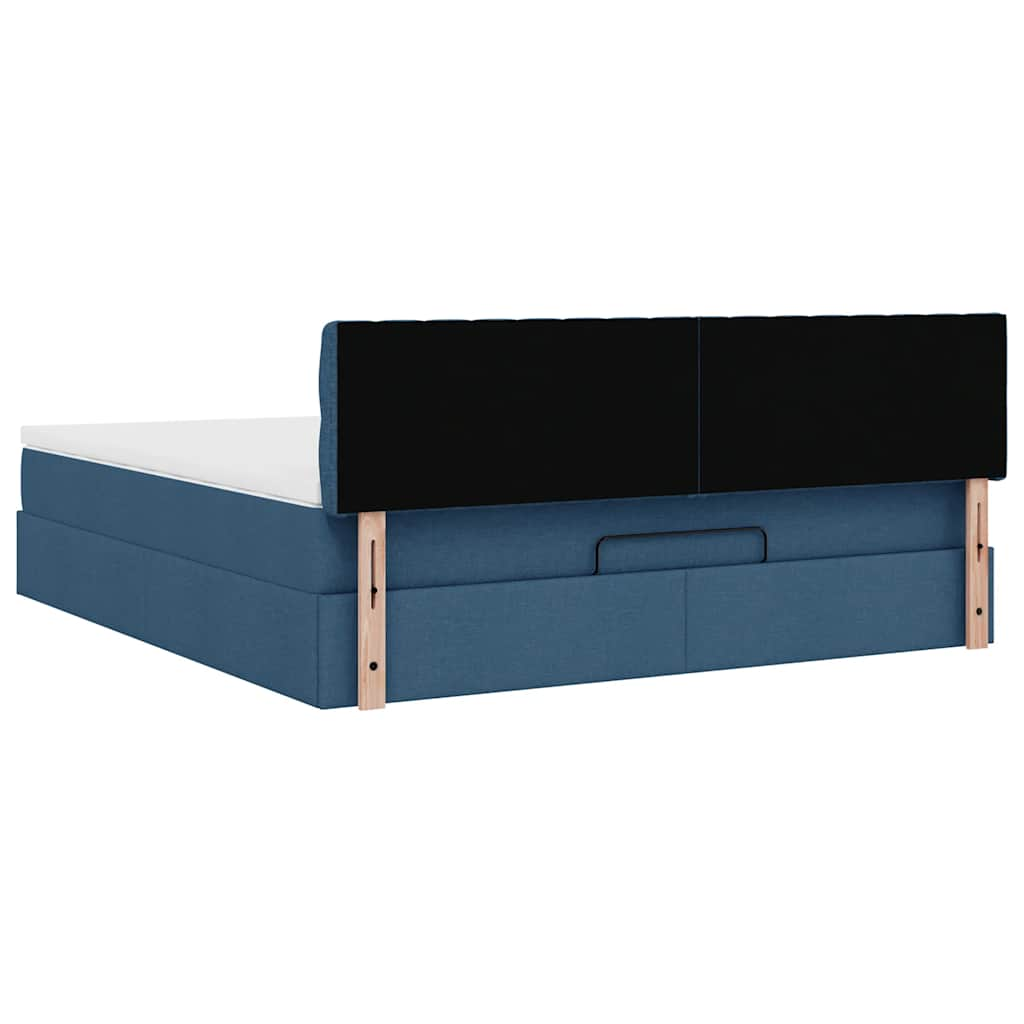 Struttura Letto Pouf con Materasso Blu 160x200 cm in Tessuto