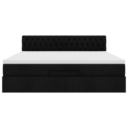 Struttura Letto Pouf con Materasso Nero 180x200 cm in Tessuto