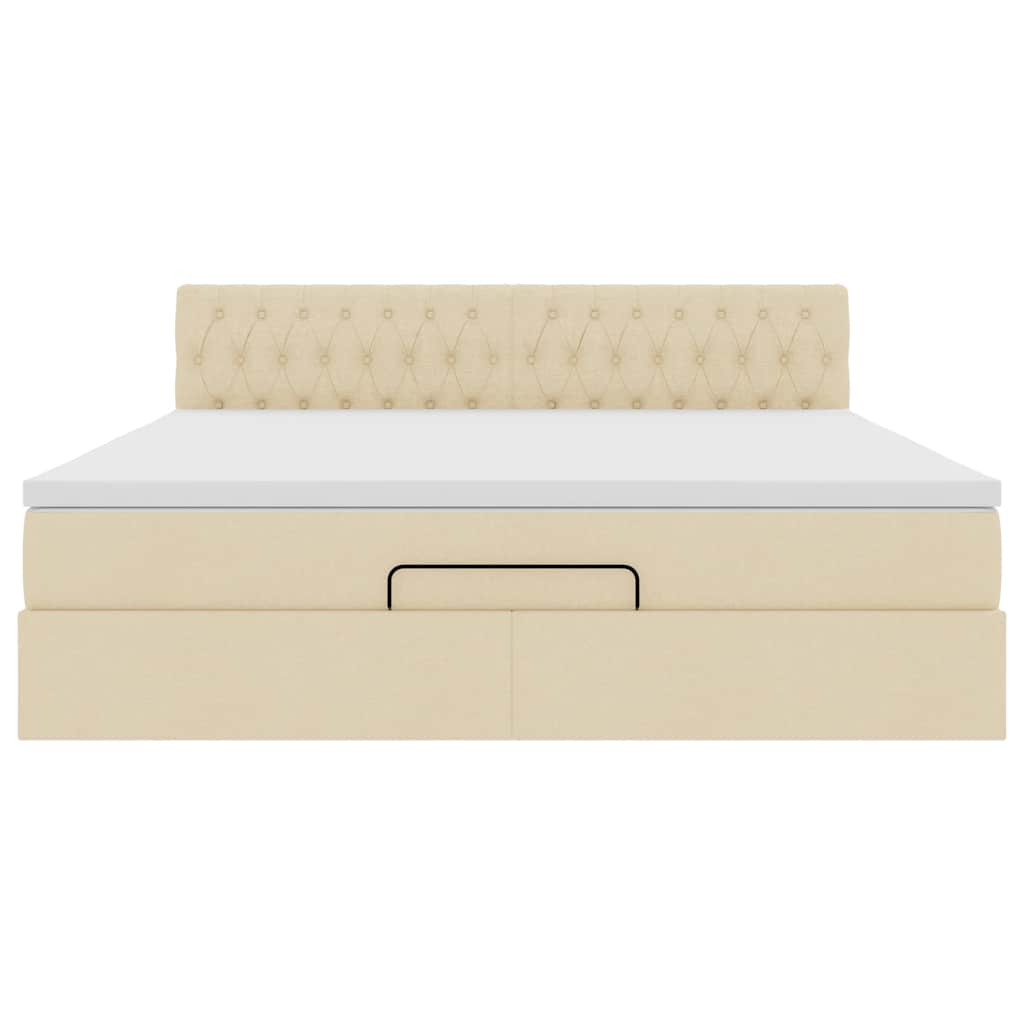 Struttura Letto Pouf con Materasso Crema 180x200 cm in Tessuto