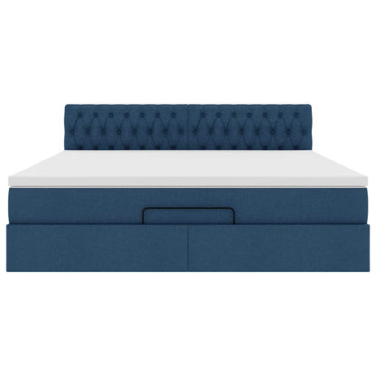 Struttura Letto Pouf con Materasso Blu 180x200cm in Tessuto | homemem39
