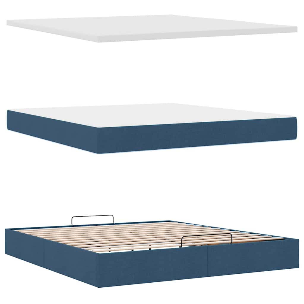 Struttura Letto Pouf con Materasso Blu 180x200cm in Tessuto | homemem39