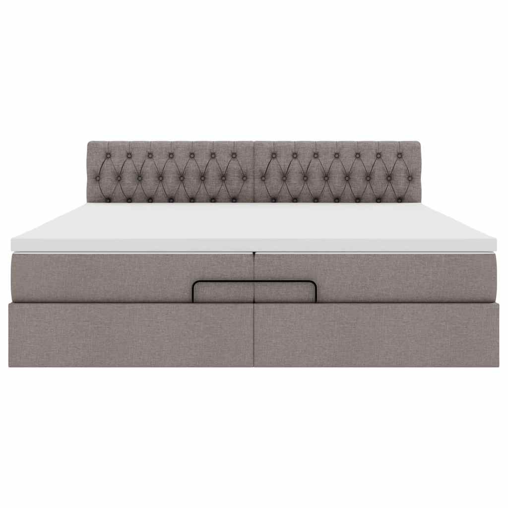 Struttura Letto Pouf con Materasso Tortora 200x200 cm Tessuto