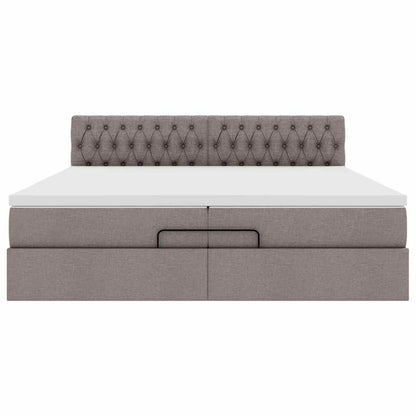 Struttura Letto Pouf con Materasso Tortora 200x200 cm Tessuto