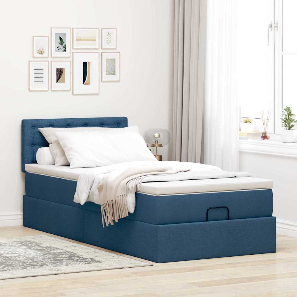 Struttura Letto Pouf con Materasso Blu 80x200 cm in Tessuto