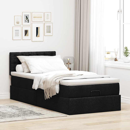 Struttura Letto Pouf con Materasso Nero 90x190 cm in Tessuto | homemem39