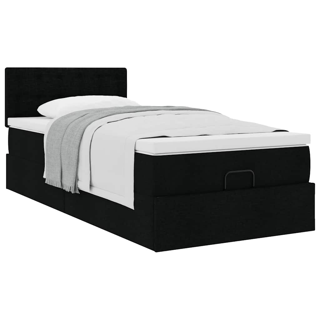 Struttura Letto Pouf con Materasso Nero 90x190 cm in Tessuto | homemem39