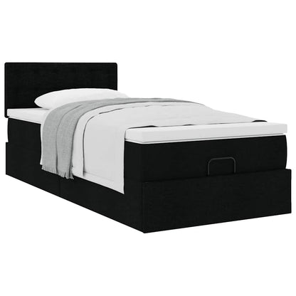 Struttura Letto Pouf con Materasso Nero 90x190 cm in Tessuto | homemem39