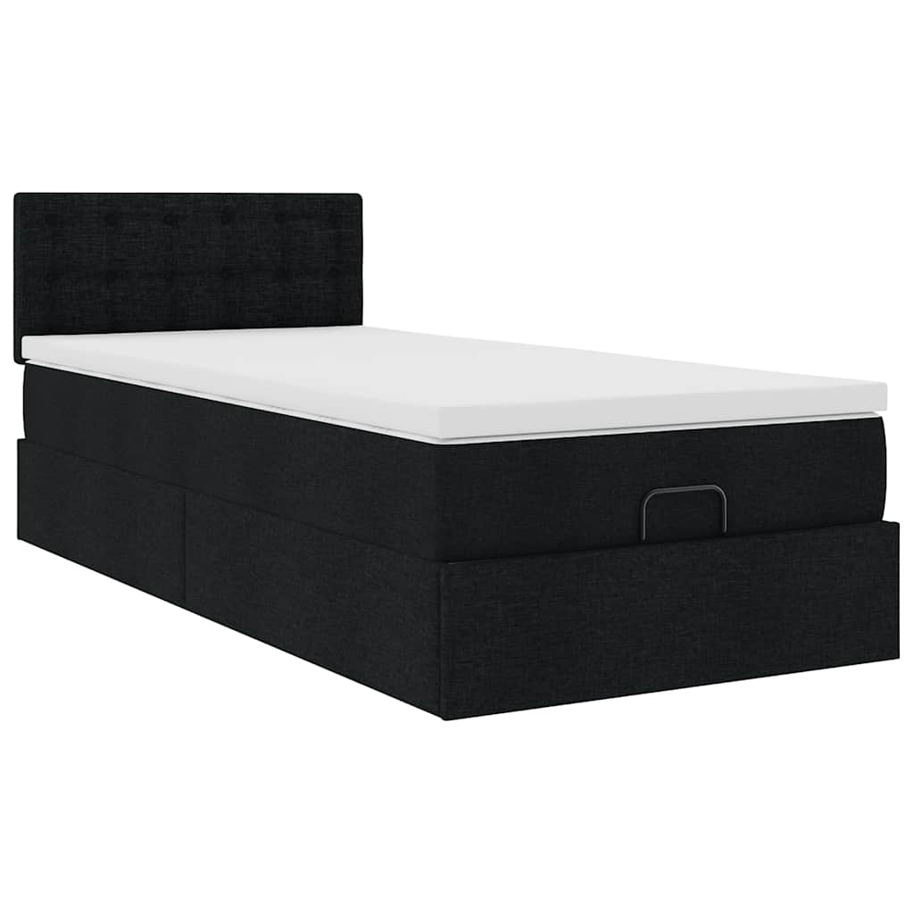 Struttura Letto Pouf con Materasso Nero 90x190 cm in Tessuto | homemem39