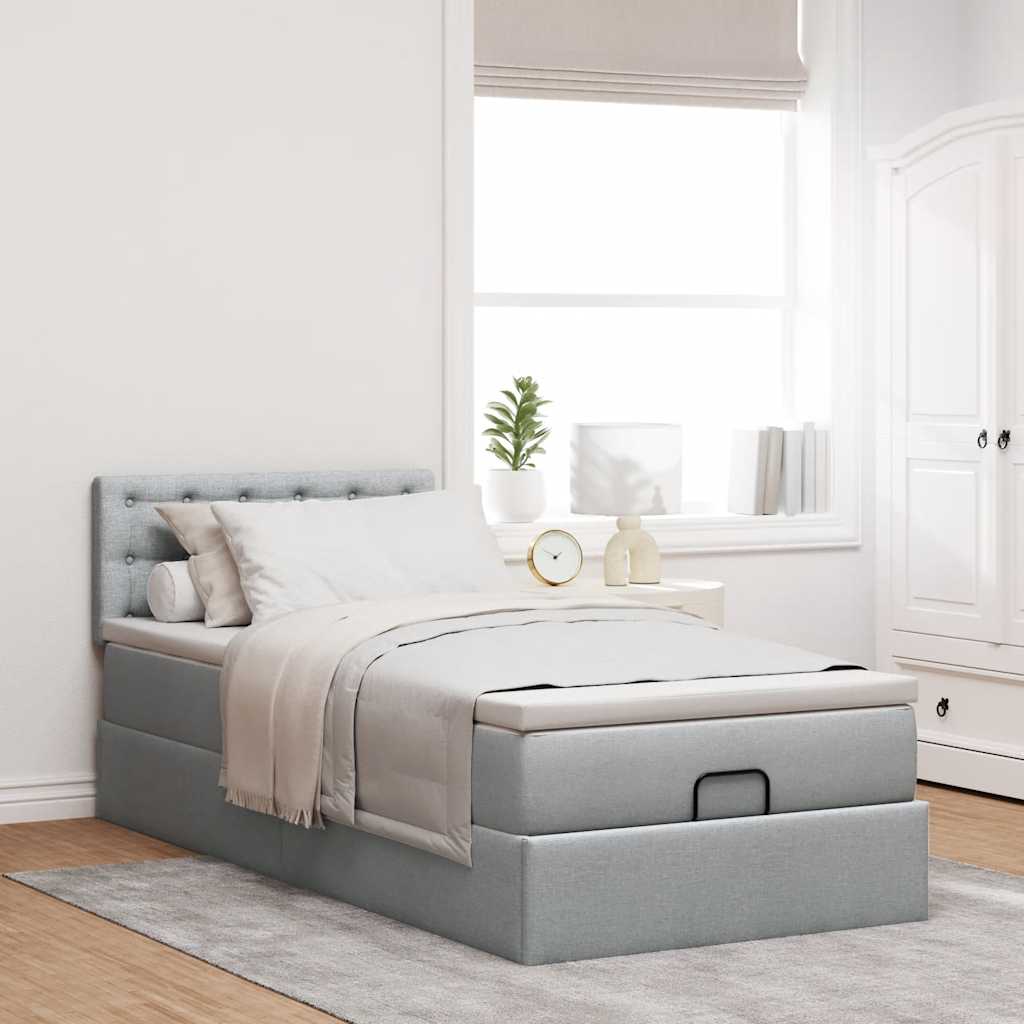 Pouf Letto con Materasso Grigio Chiaro 90x200 cm in Tessuto - homemem39