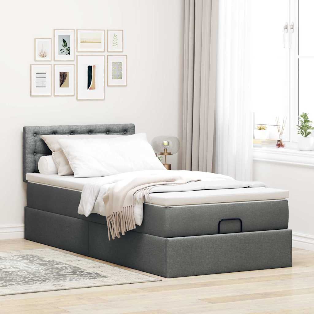 Pouf Letto con Materasso Grigio Scuro 90x200 cm in Tessuto - homemem39