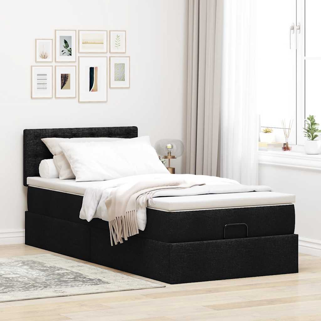 Pouf Letto con Materasso Nero 90x200 cm in Tessuto - homemem39