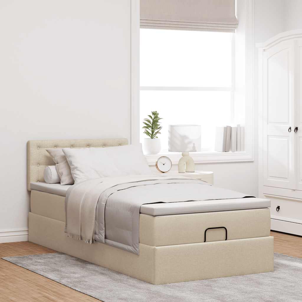 Pouf Letto con Materasso Crema 90x200 cm in Tessuto | homemem39