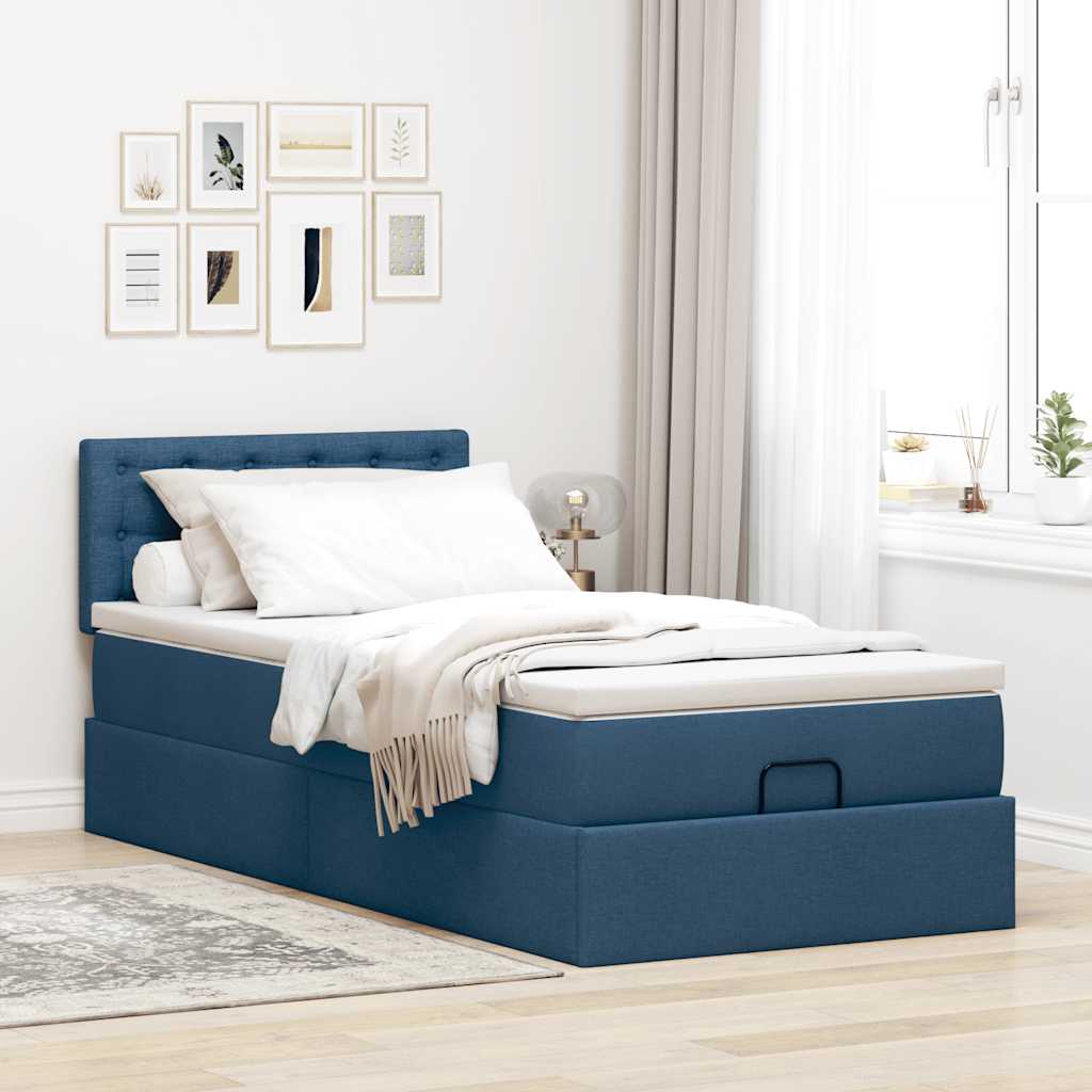 Pouf Letto con Materasso Blu 90x200 cm in Tessuto | homemem39