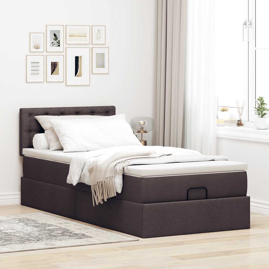 Pouf Letto con Materasso Marrone Scuro 100x200 cm in Tessuto - homemem39