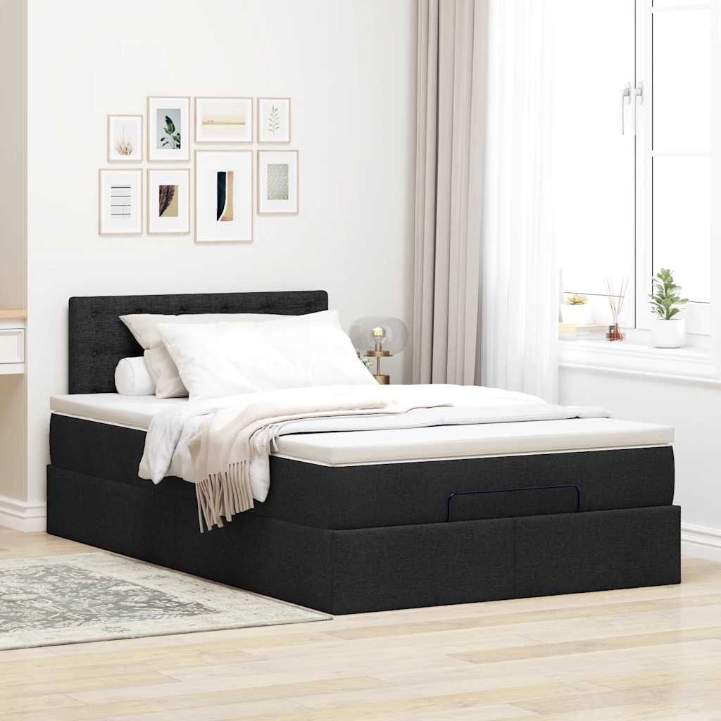 Pouf Letto con Materasso Nero 120x190 cm in Tessuto | homemem39