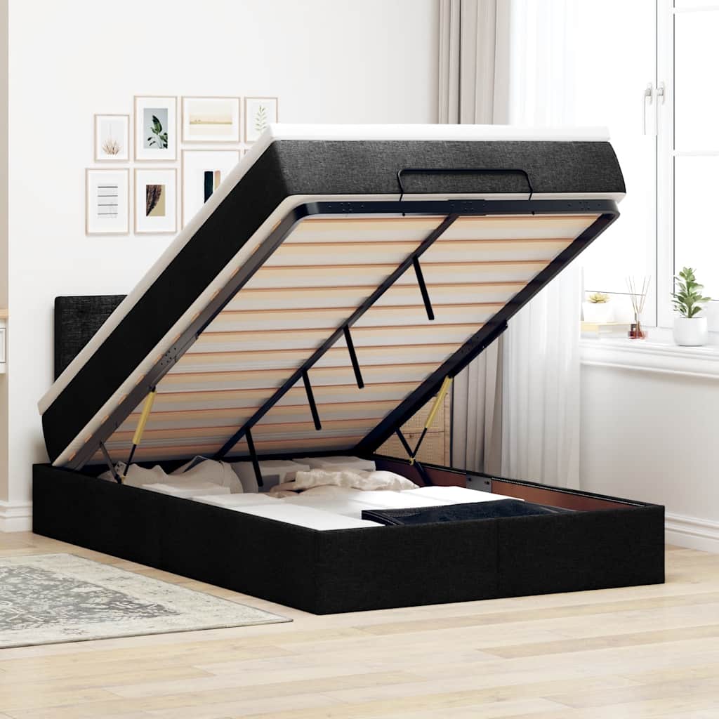 Pouf Letto con Materasso Nero 120x190 cm in Tessuto | homemem39