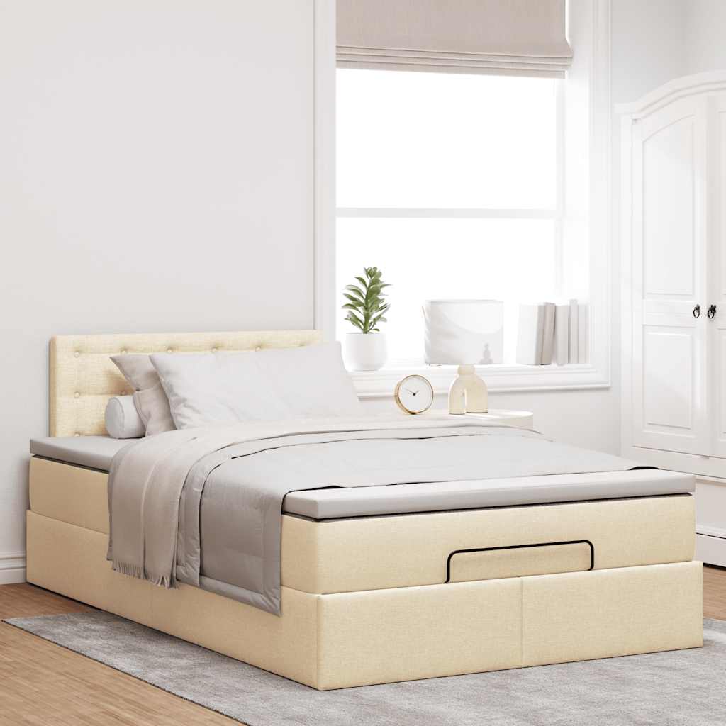 Struttura Letto Pouf con Materasso Crema 120x190 cm in Tessuto | homemem39