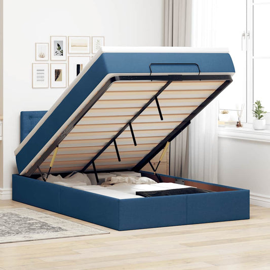 Struttura Letto Pouf con Materasso Blu 120x190 cm in Tessuto