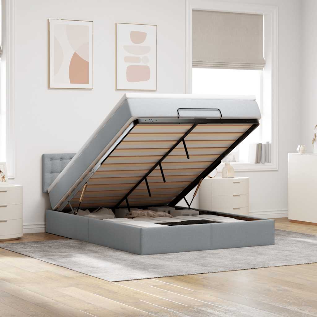 Pouf Letto con Materasso Grigio Chiaro 140x190 cm in Tessuto | homemem39