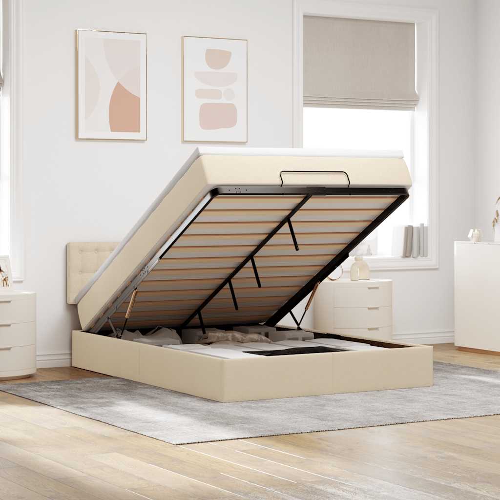 Pouf Letto con Materasso Crema 140x190 cm in Tessuto | homemem39