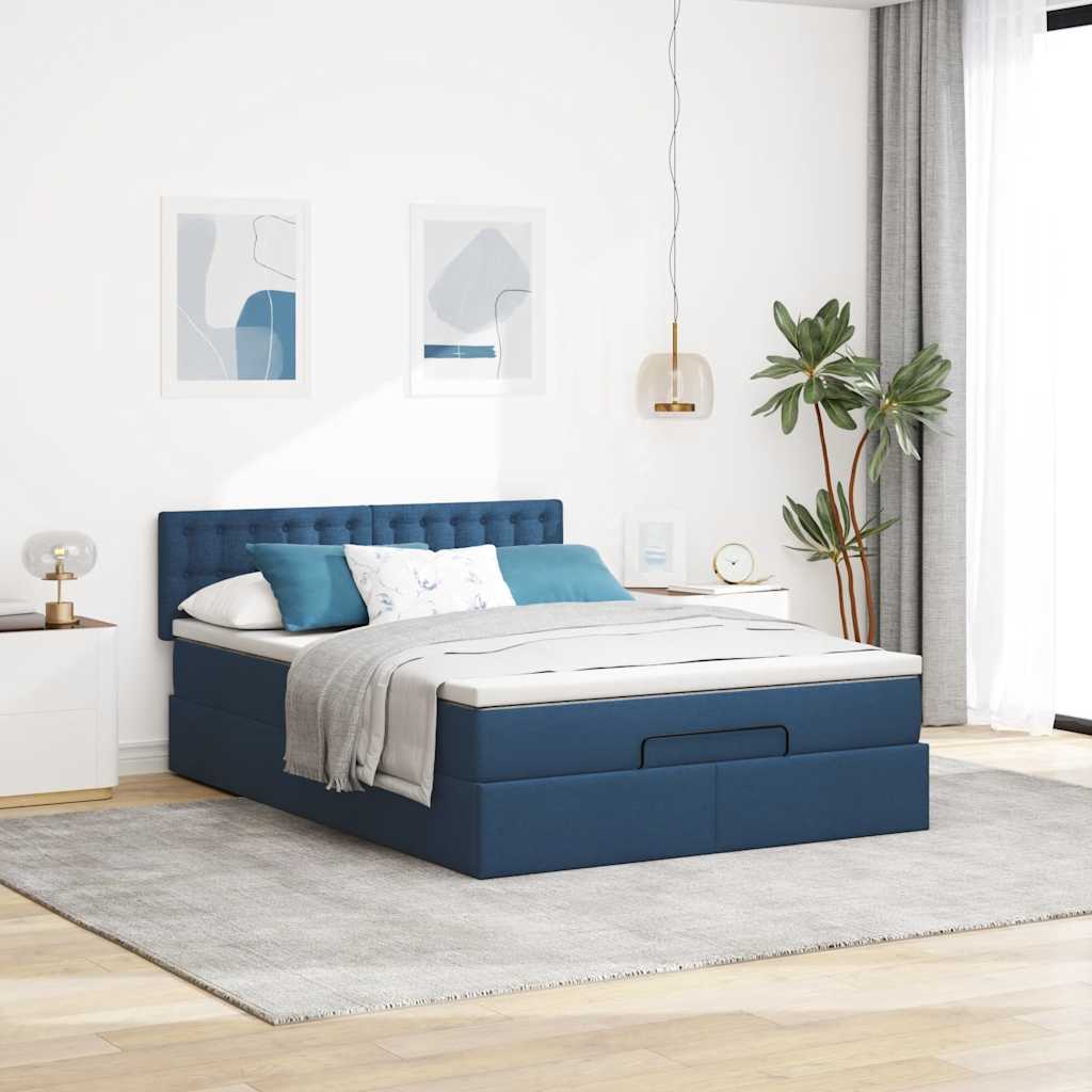 Pouf Letto con Materasso Blu 140x190 cm in Tessuto | homemem39