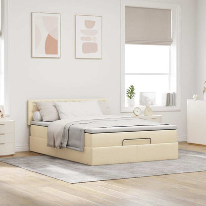 Pouf Letto con Materasso Crema 140x200 cm in Tessuto