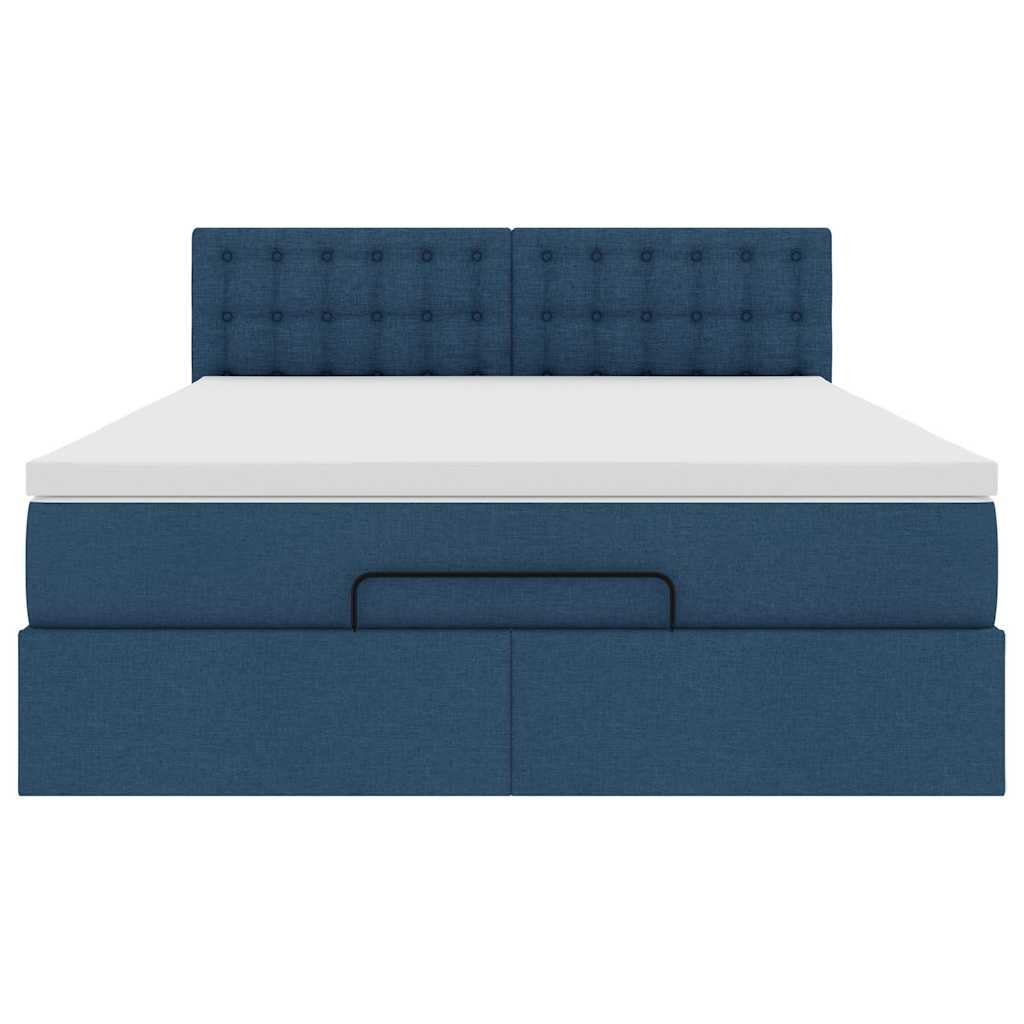 Struttura Letto Pouf con Materasso Blu 140x200cm in Tessuto