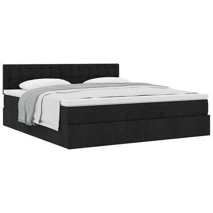 Struttura Letto Pouf con Materasso Nero 160x200 cm in Tessuto | homemem39