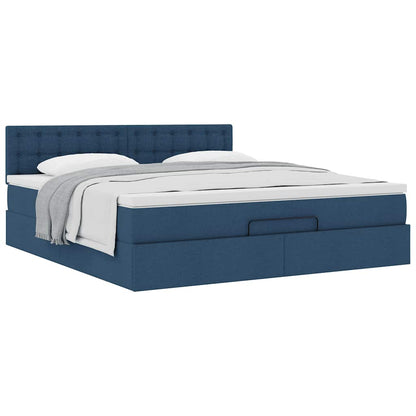 Struttura Letto Pouf con Materasso Blu 160x200 cm in Tessuto | homemem39