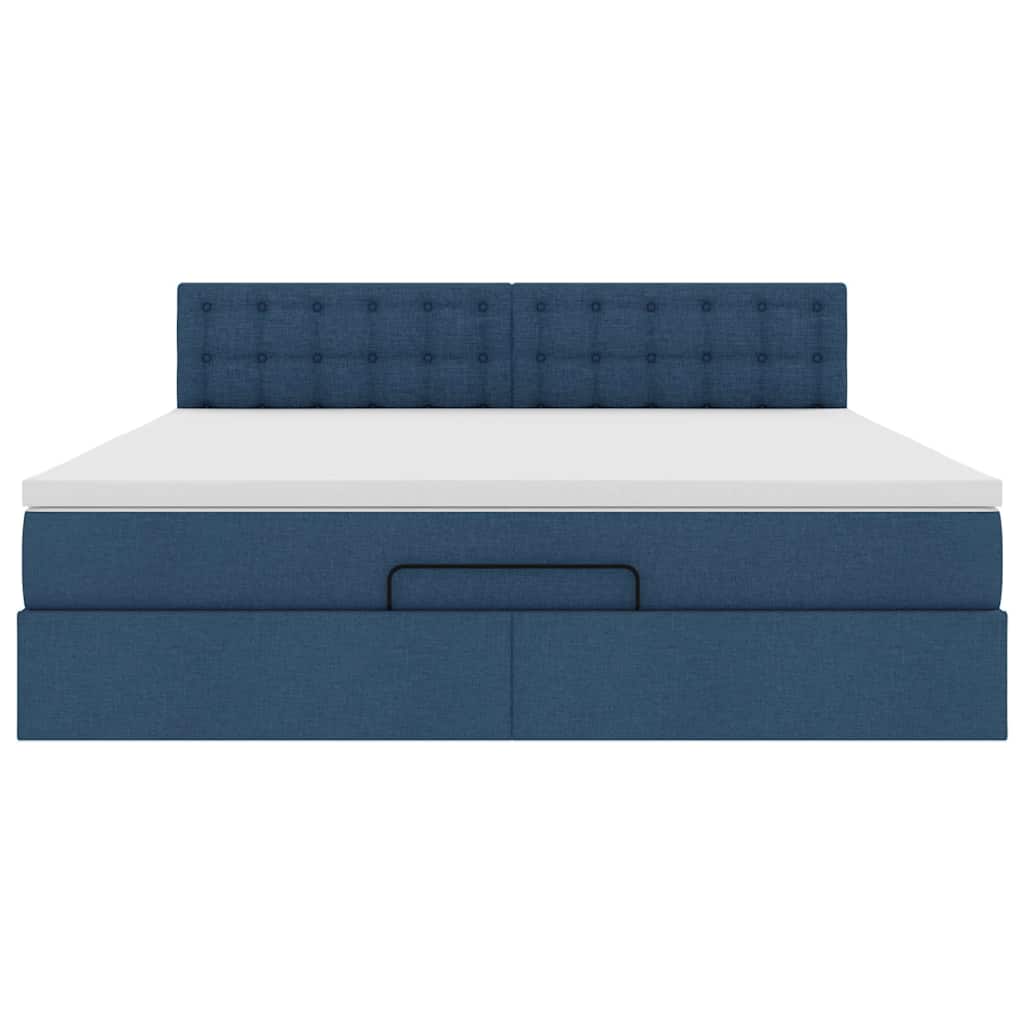 Struttura Letto Pouf con Materasso Blu 160x200 cm in Tessuto | homemem39