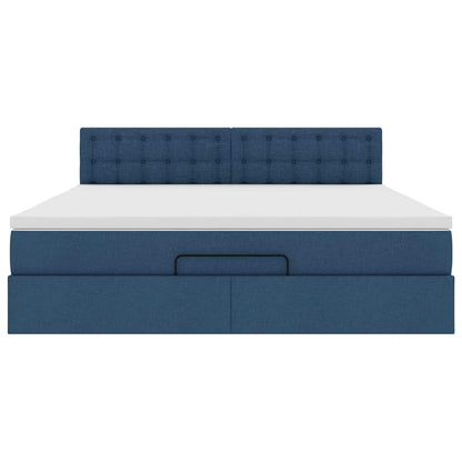 Struttura Letto Pouf con Materasso Blu 160x200 cm in Tessuto | homemem39