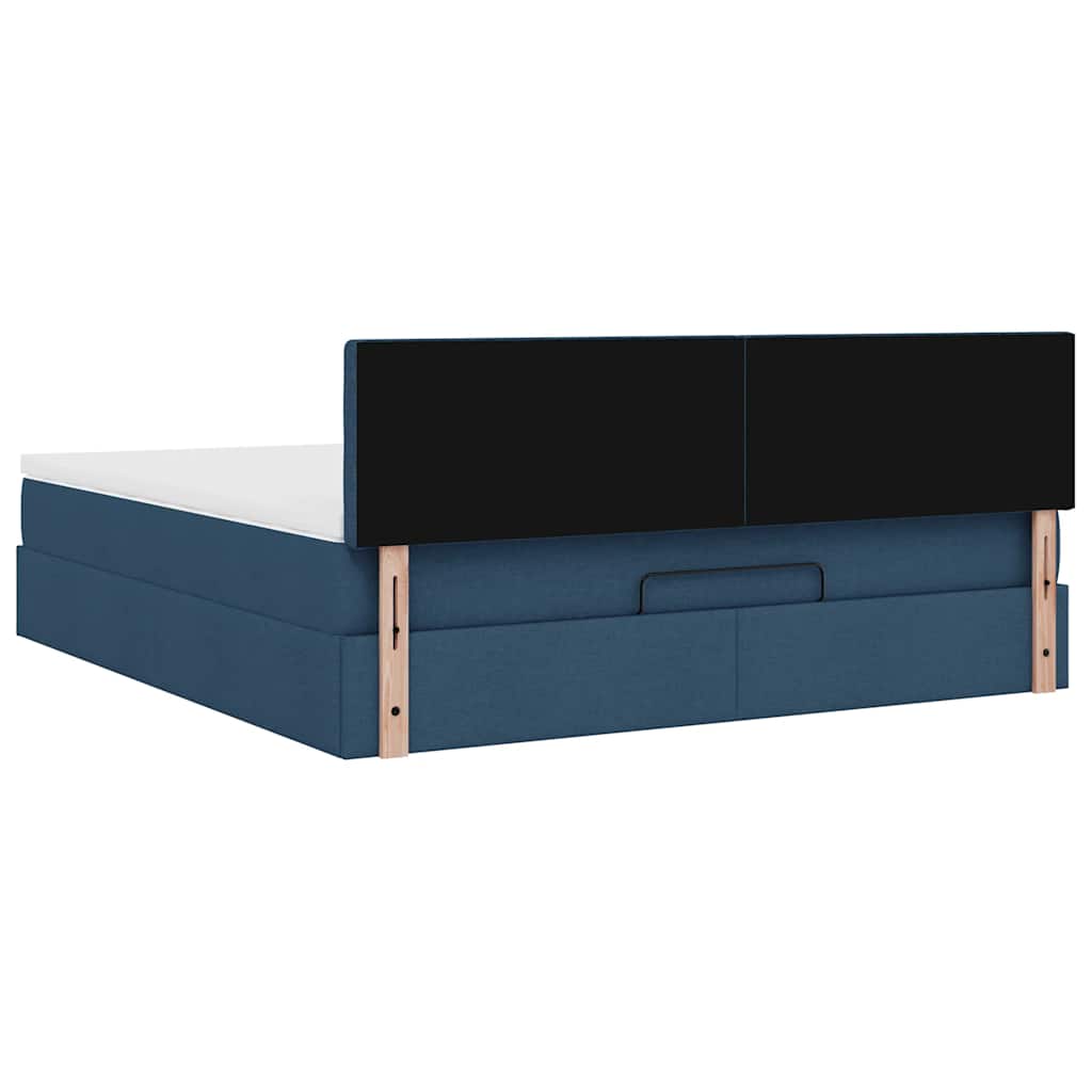 Struttura Letto Pouf con Materasso Blu 160x200 cm in Tessuto | homemem39