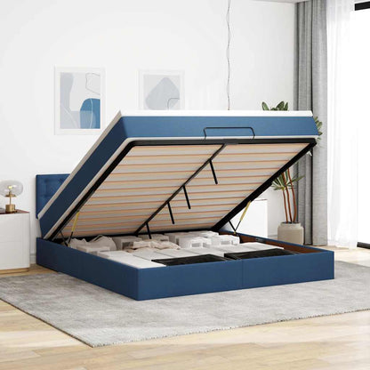 Struttura Letto Pouf con Materasso Blu 160x200 cm in Tessuto | homemem39