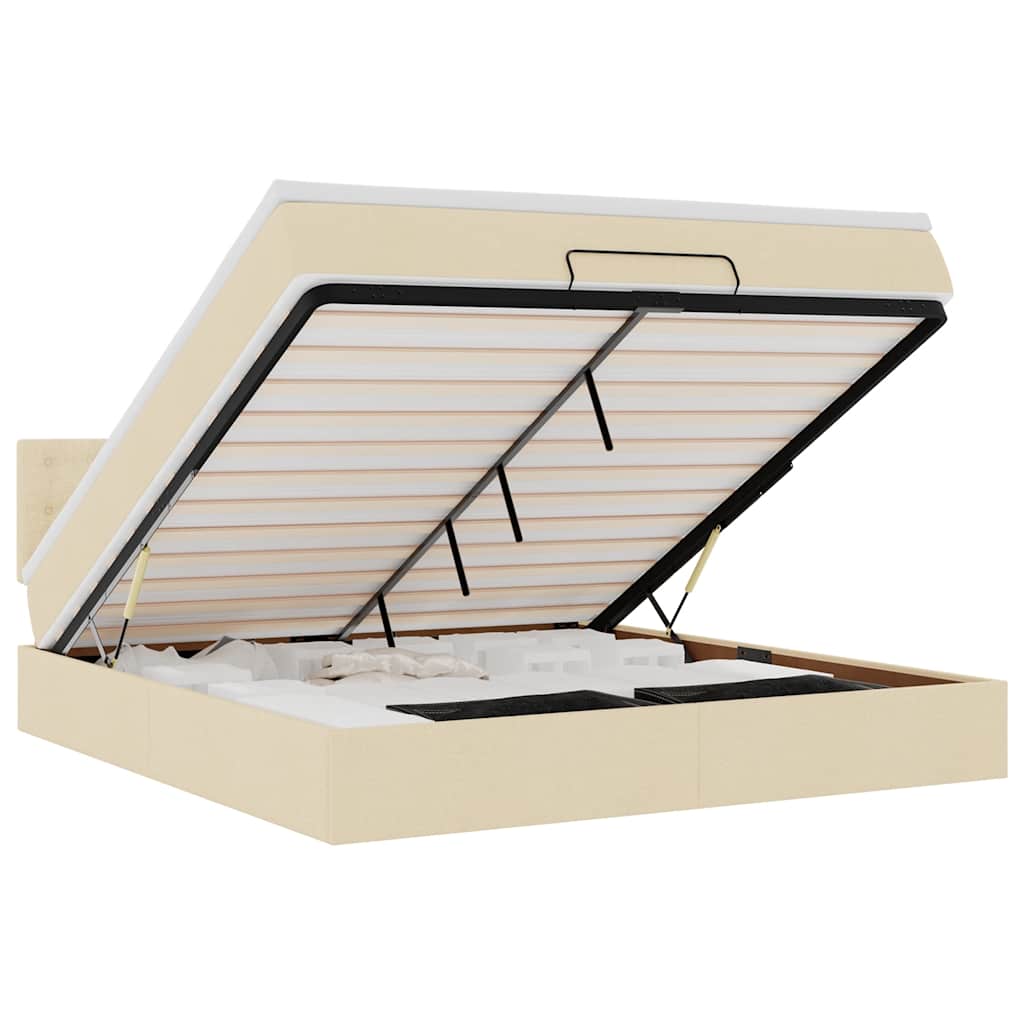 Struttura Letto Pouf con Materasso Crema 180x200 cm in Tessuto