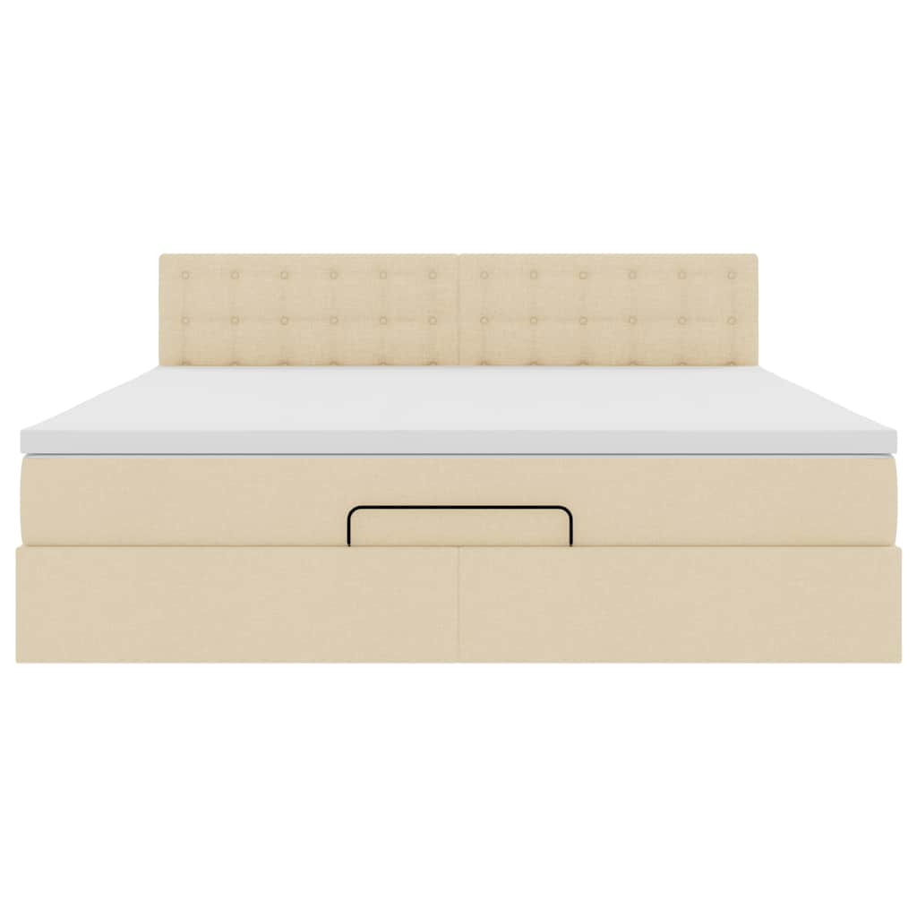 Struttura Letto Pouf con Materasso Crema 180x200 cm in Tessuto